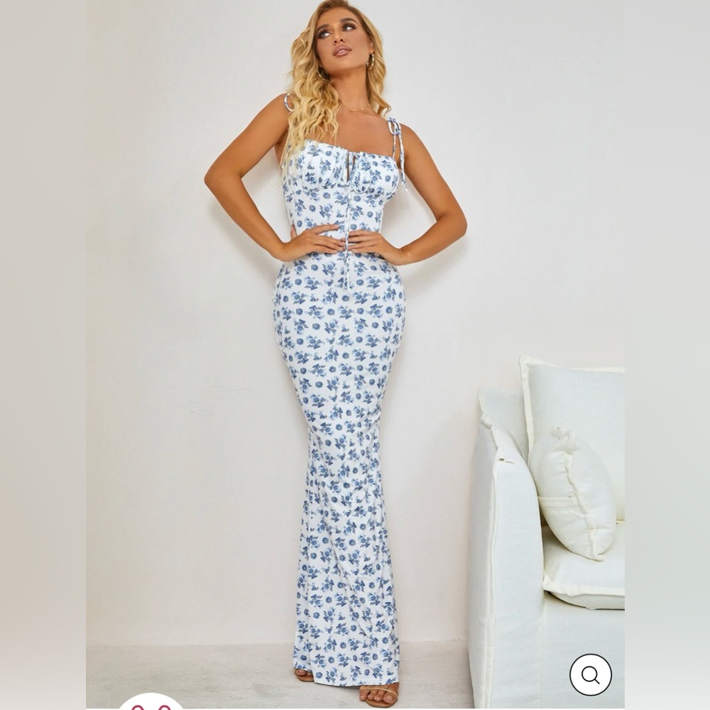Floral Blue and White Maxi Dress. NWOT.